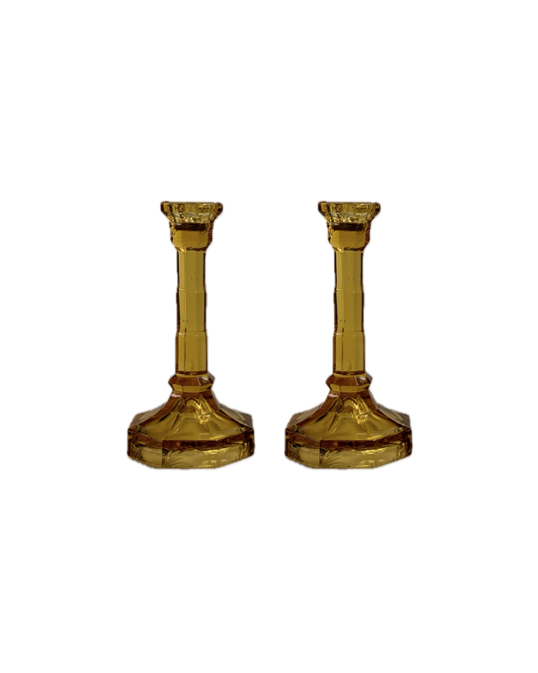 Set of Two Vintage Amber Glass Candlesticks