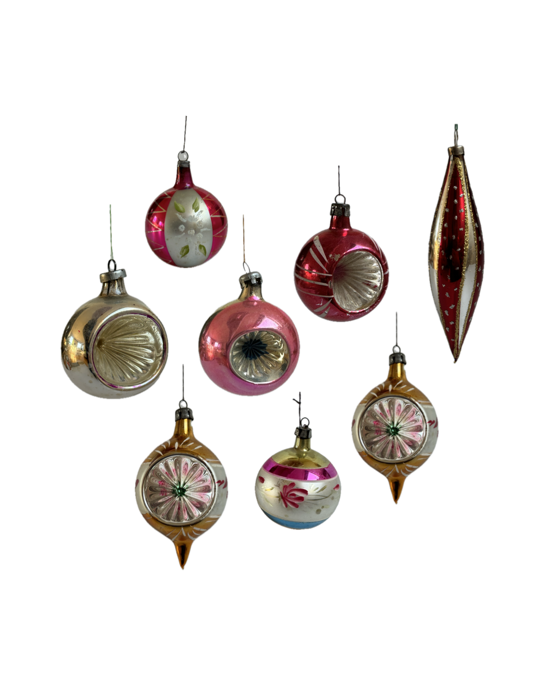 Set of 8 Vintage Glass Baubles