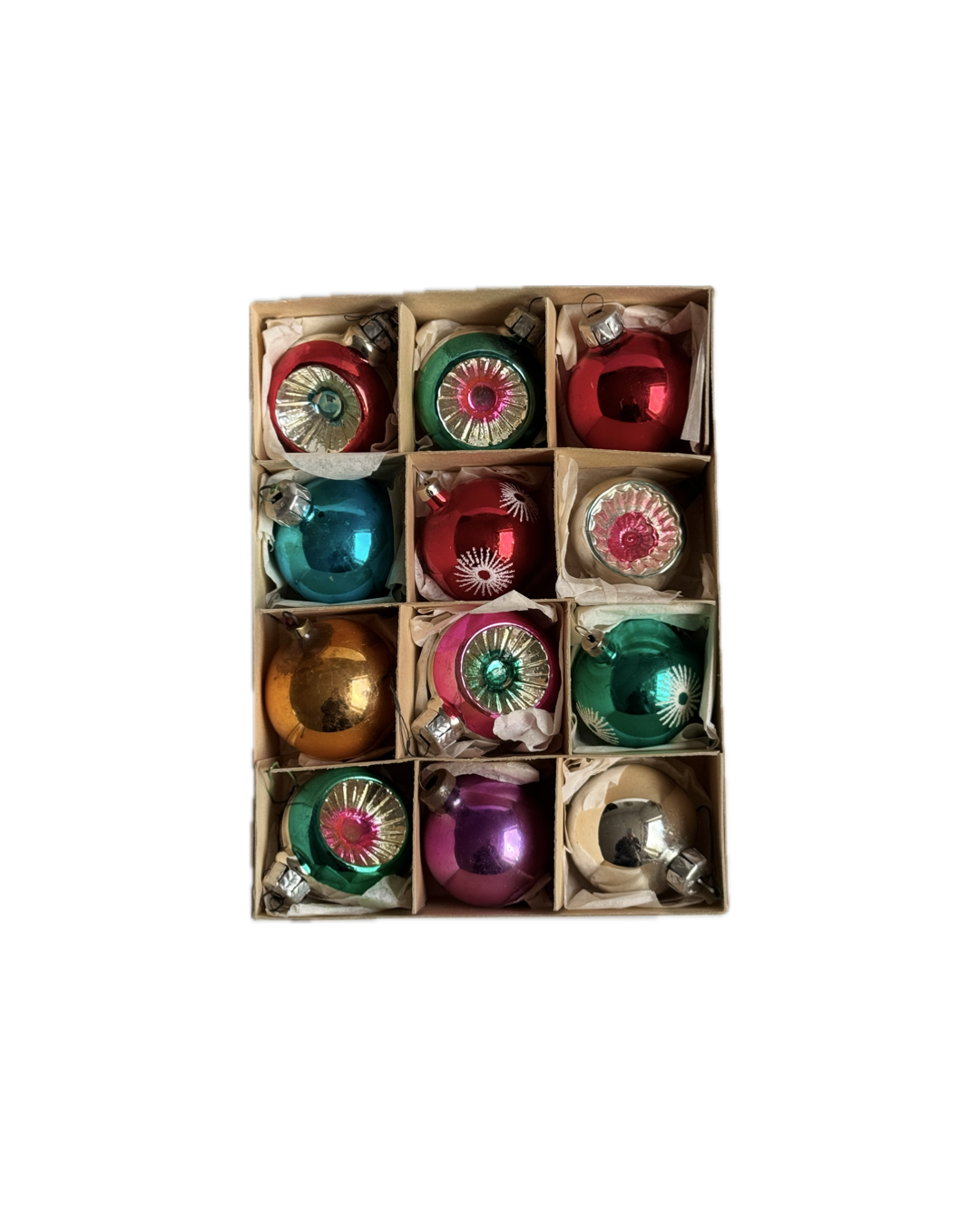 Vintage Box of Mercury Glass Christmas Baubles