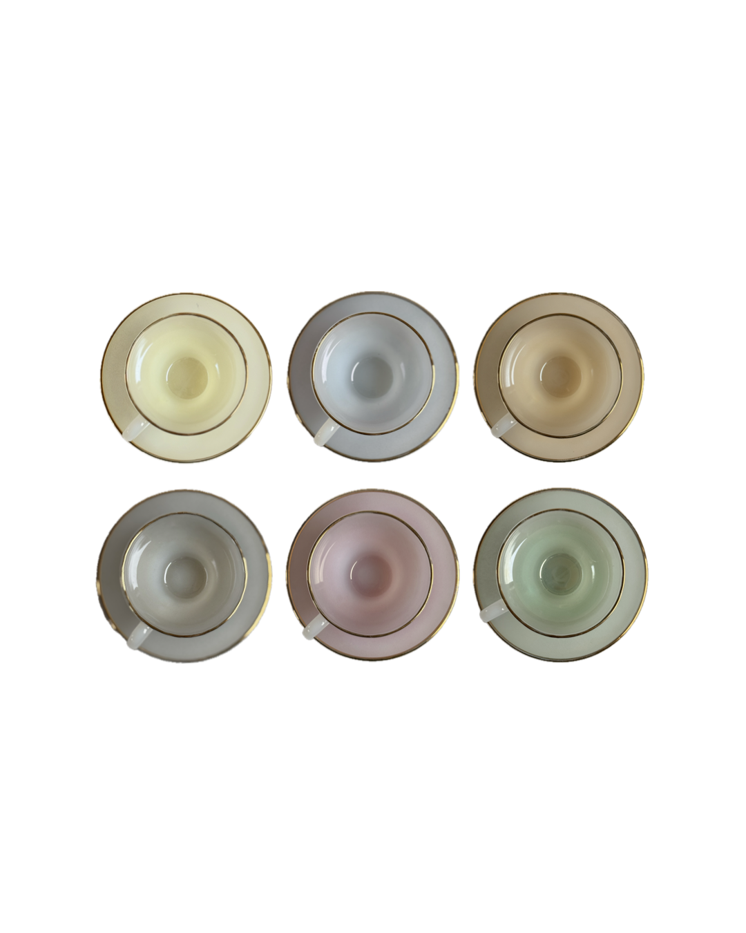 Vintage Arcopal France Harlequin Coffee Cup and Saucer Set | 1960s Pastel Opalescent | Set of 6