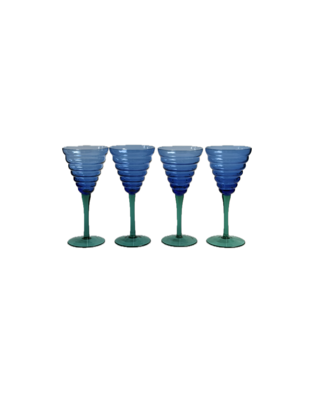 Set of 4 Vintage Blue Ribbed Wine Glasses