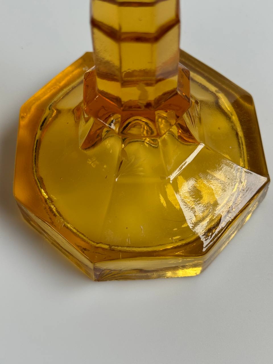 Set of Two Vintage Amber Glass Candlesticks