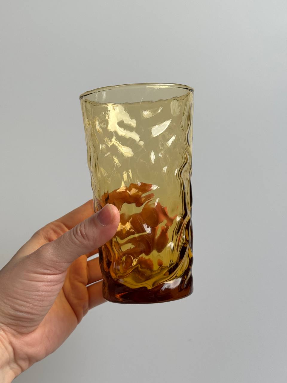Set of 3 Vintage Amber Glass Tumblers - Retro Textured Design
