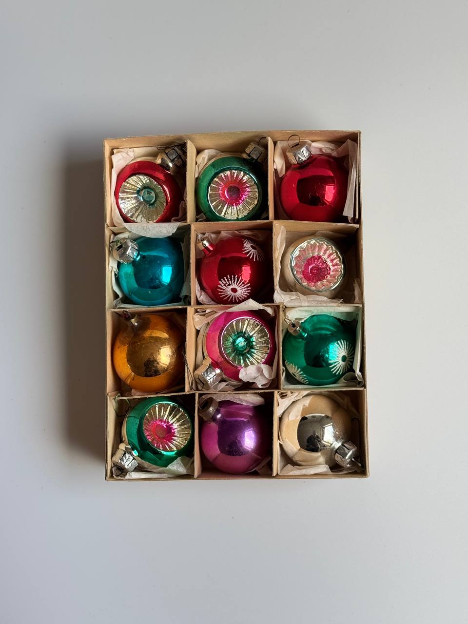 Vintage Box of Mercury Glass Christmas Baubles
