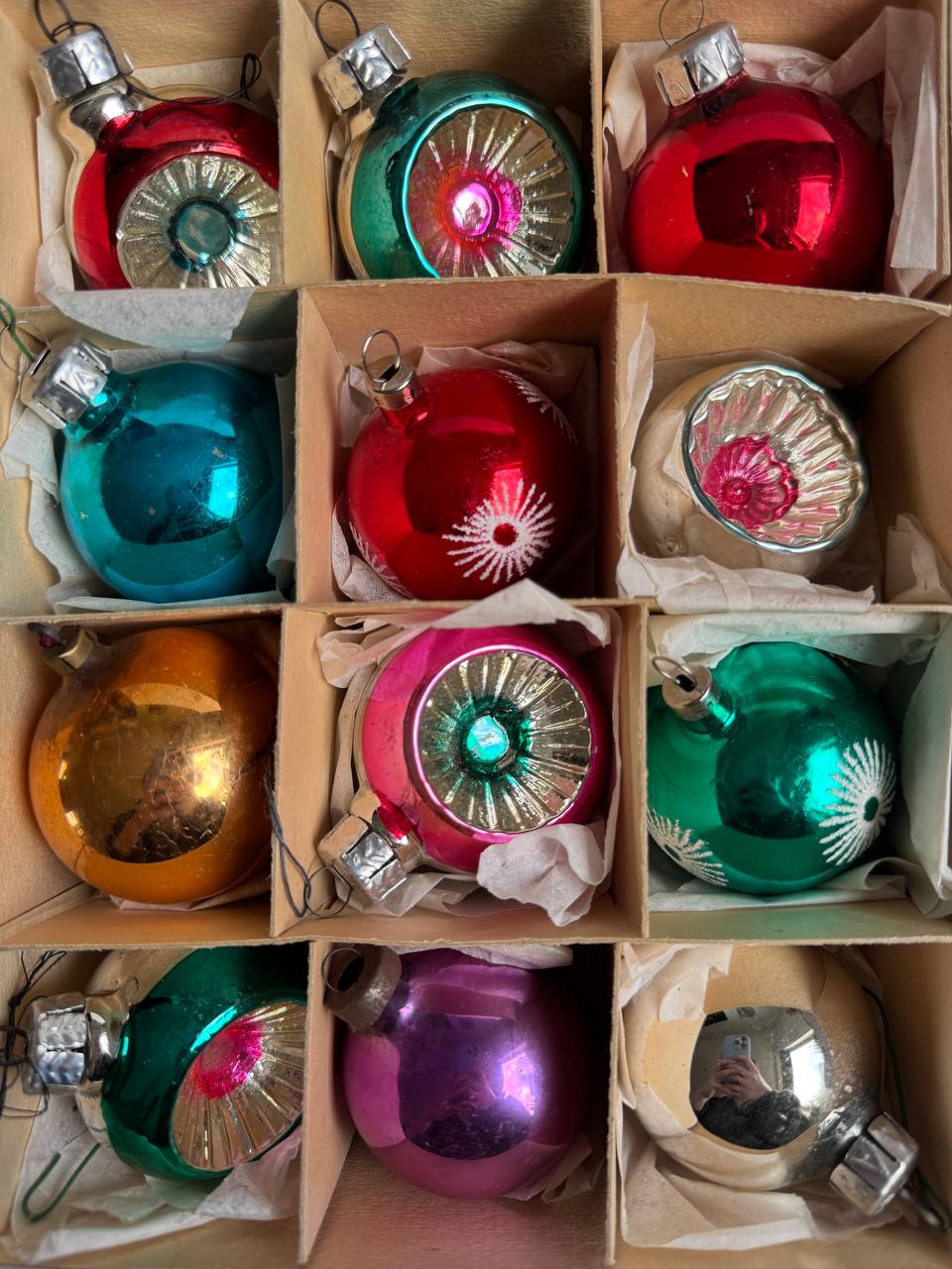Vintage Box of Mercury Glass Christmas Baubles