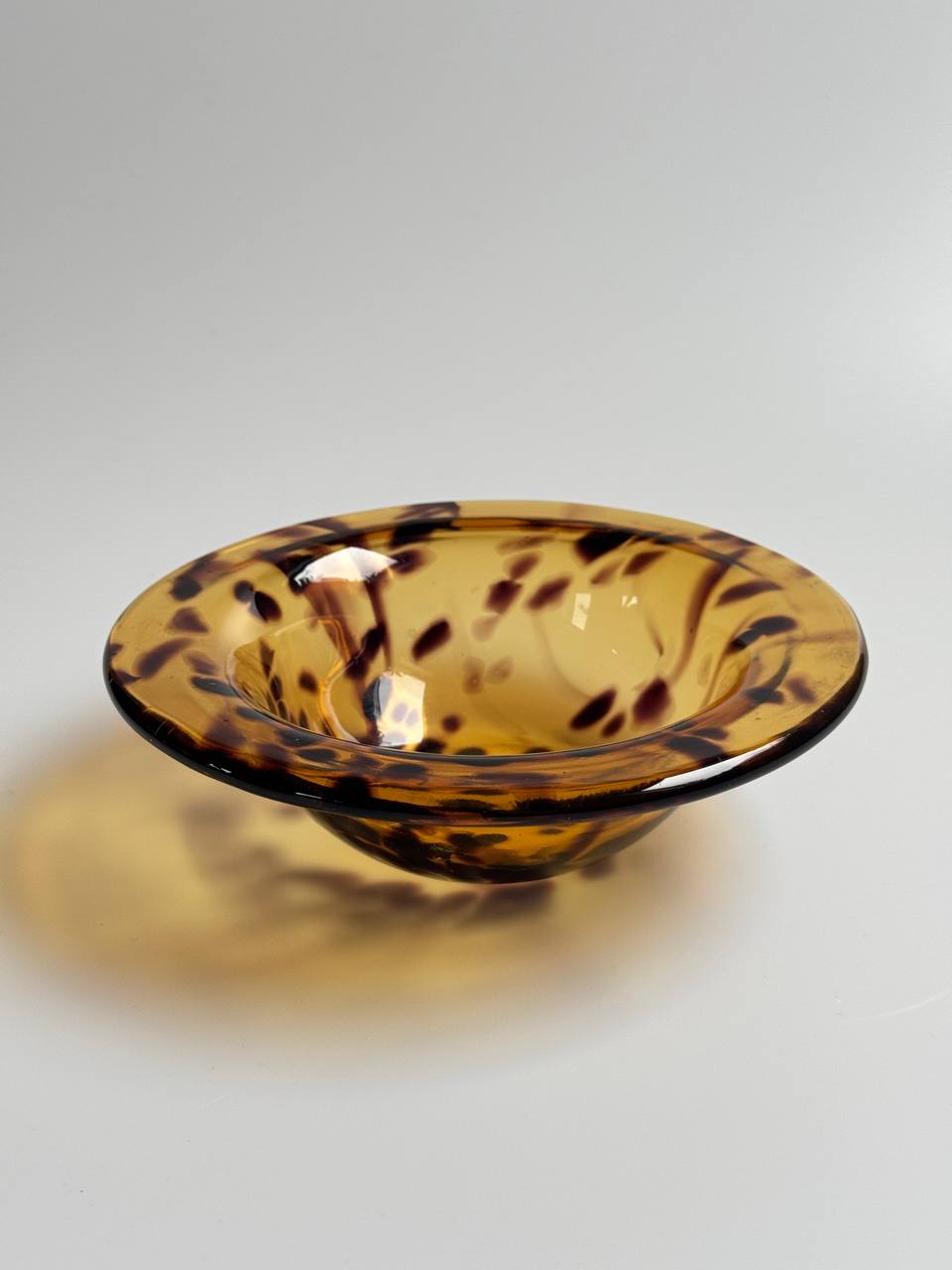 Vintage Hand-Blown Amber Tortoise Shell Art Glass Bowl