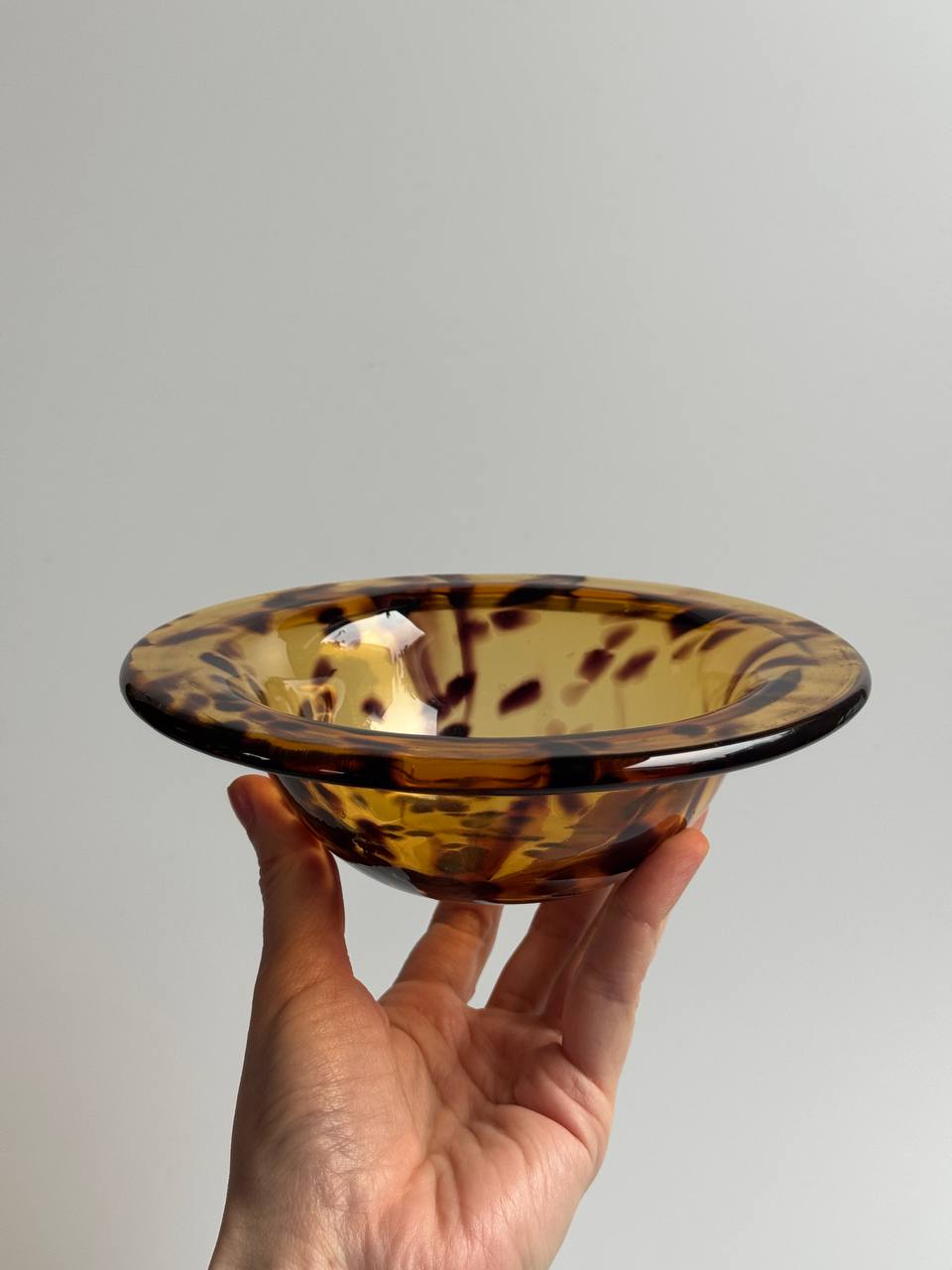 Vintage Hand-Blown Amber Tortoise Shell Art Glass Bowl