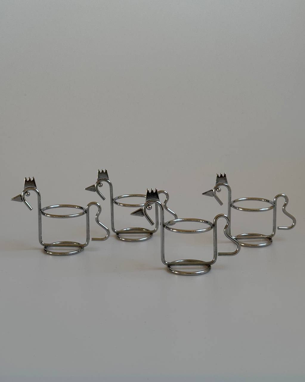 Set of 4 Vintage Chrome Egg Cups