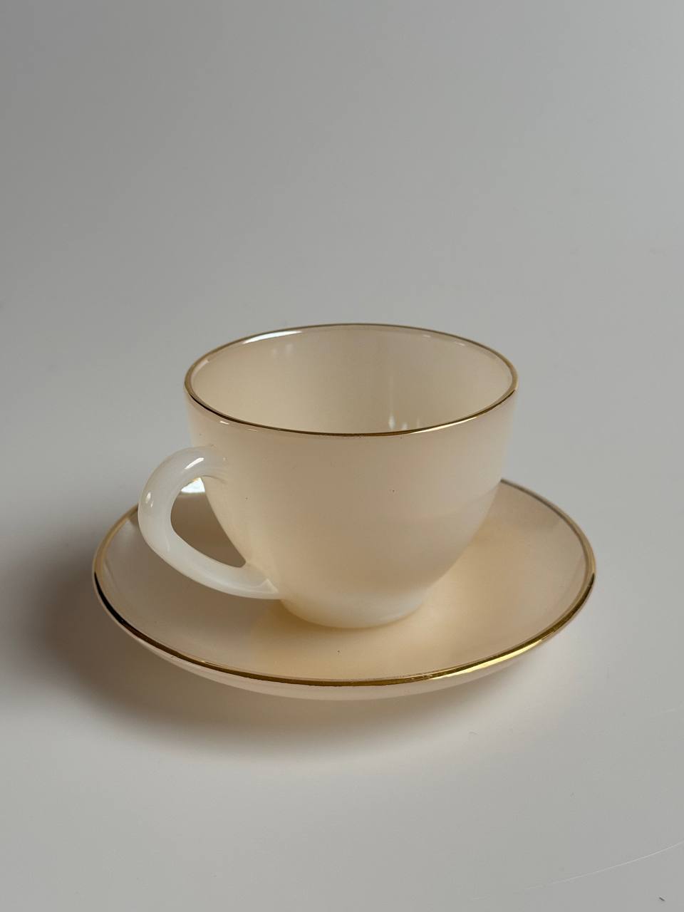 Vintage Arcopal France Harlequin Coffee Cup and Saucer Set | 1960s Pastel Opalescent | Set of 6