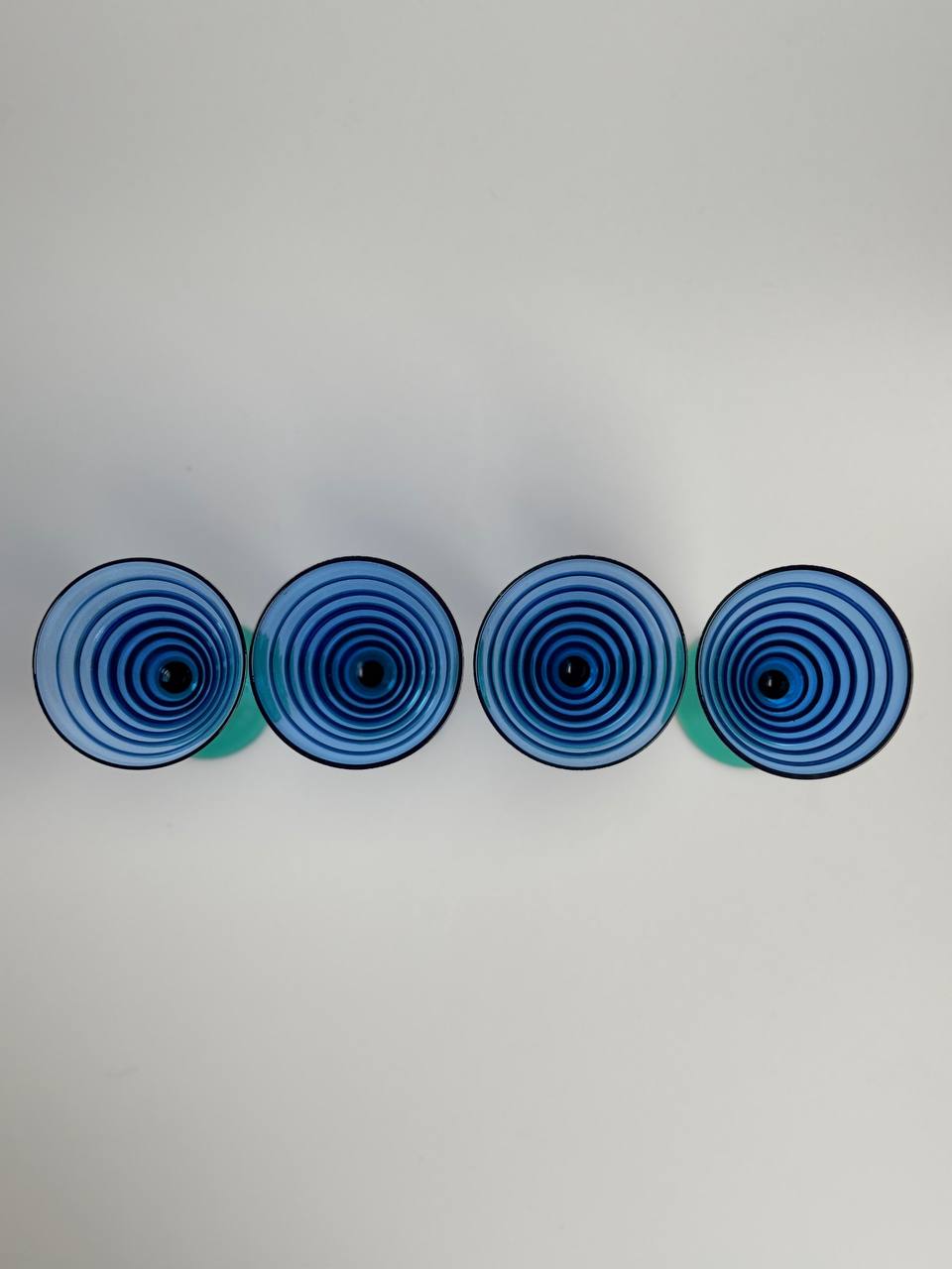 Set of 4 Vintage Blue Ribbed Wine Glasses