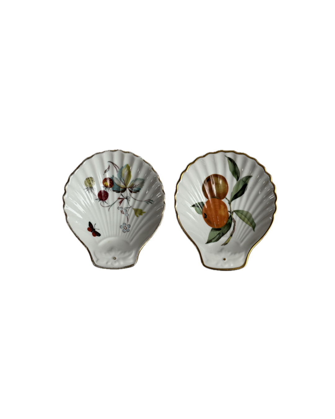Set of 2 Vintage Shell-Shaped Trinket Dishes – Fruit & Floral Design