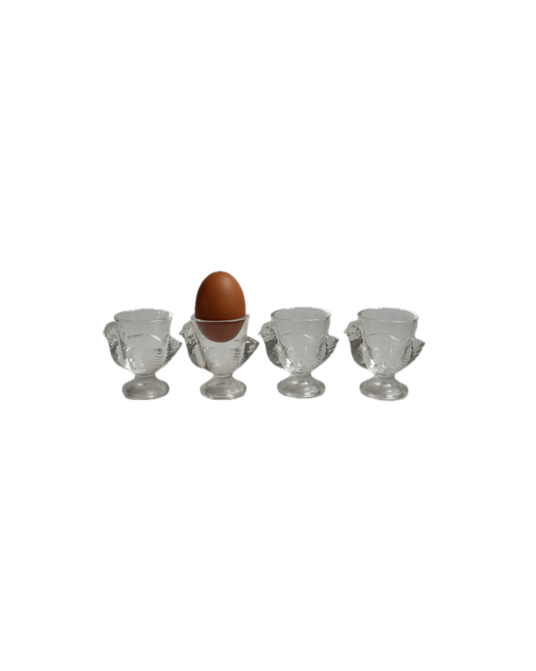 Vintage French Chicken-Shaped Glass Egg Cups (Clear) – Set of 4