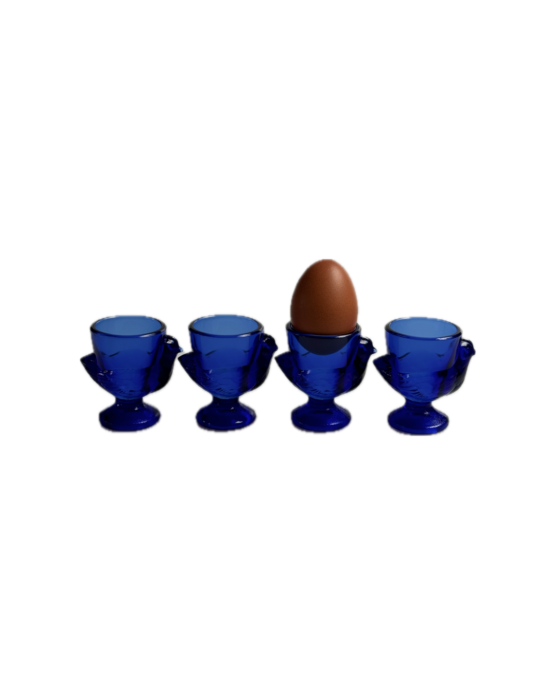 Vintage French Cobalt Blue Chicken-Shaped Glass Egg Cups