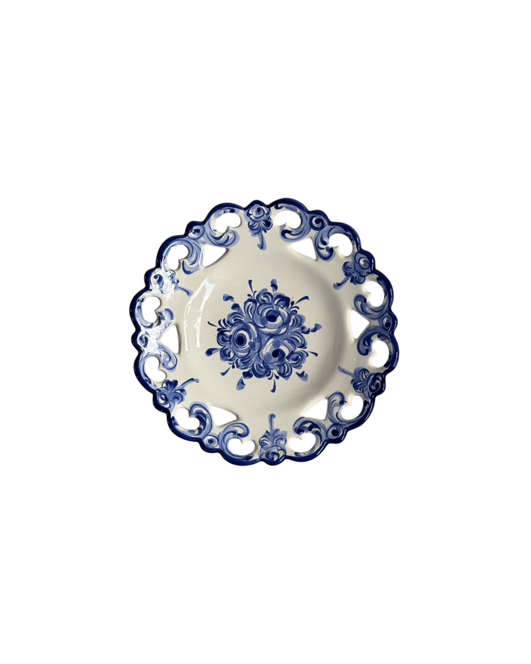 Vintage Portuguese Plate by Vestal – Hand-Painted Alcobaça Ceramic with Blue Floral Design