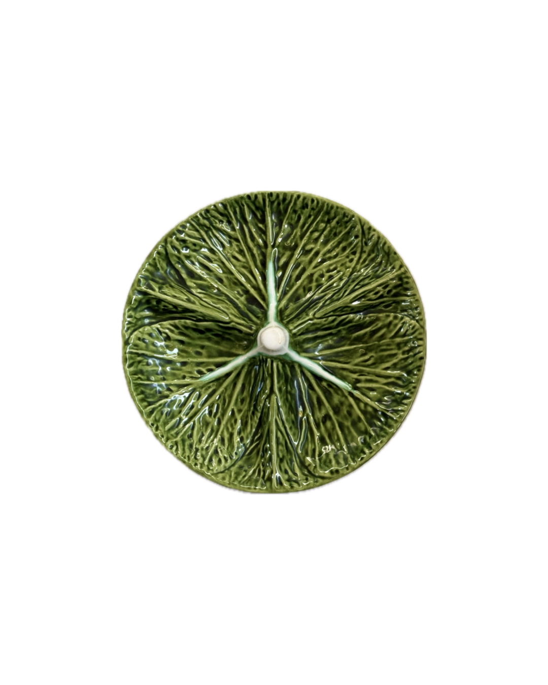Vintage Majolica Cabbage Leaf Divided Dish – 1970s Pottery