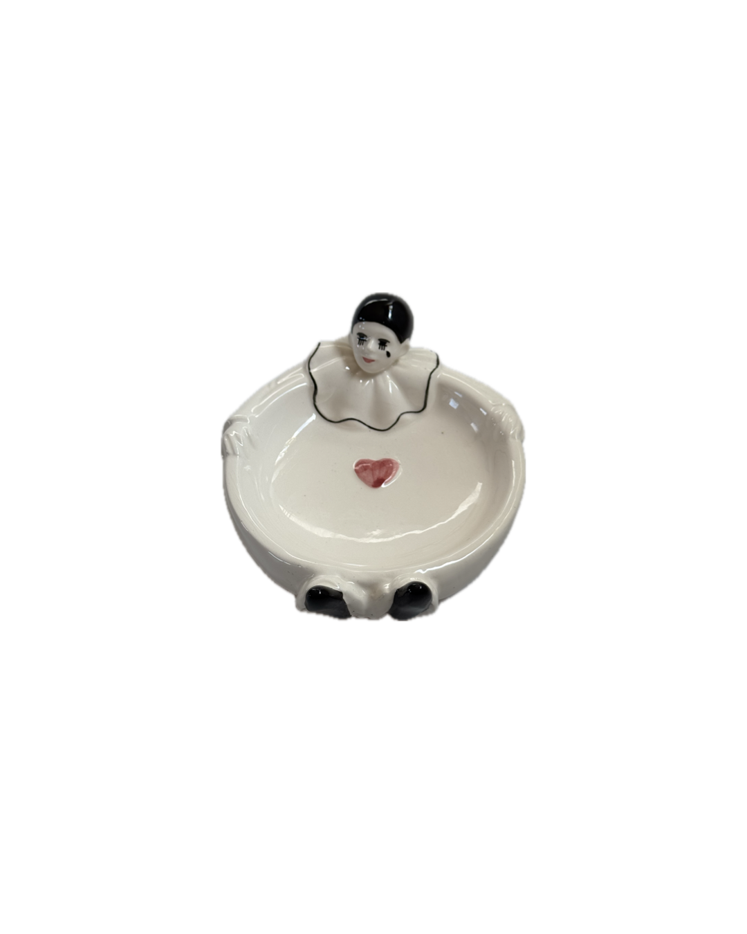 Vintage Eurocraft Japan Pierrot Clown Trinket Dish – Ceramic Figurine Bowl with Heart Detail