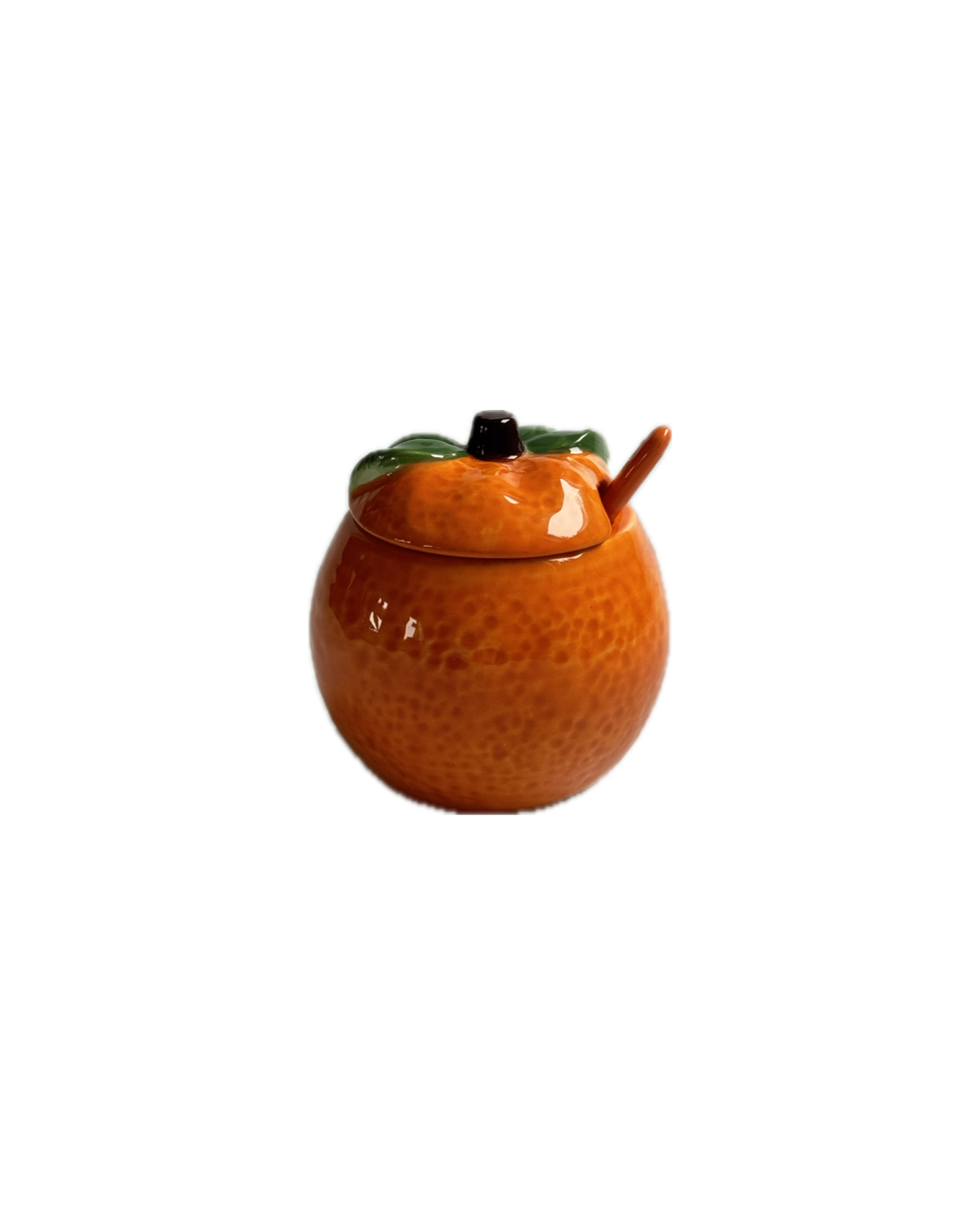 Vintage Ceramic Orange Pot with Lid and Spoon