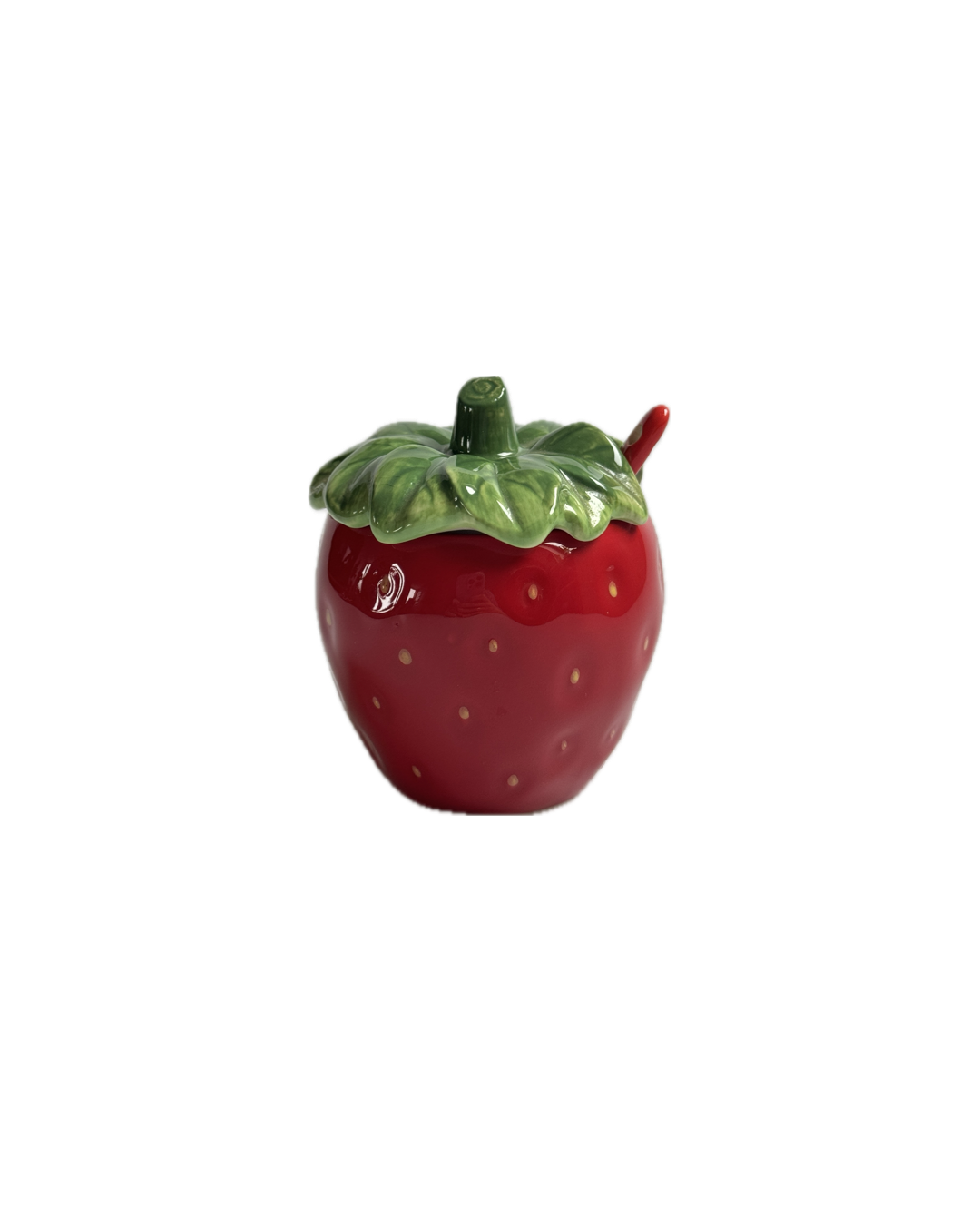 Vintage Ceramic Strawberry Pot with Lid and Spoon