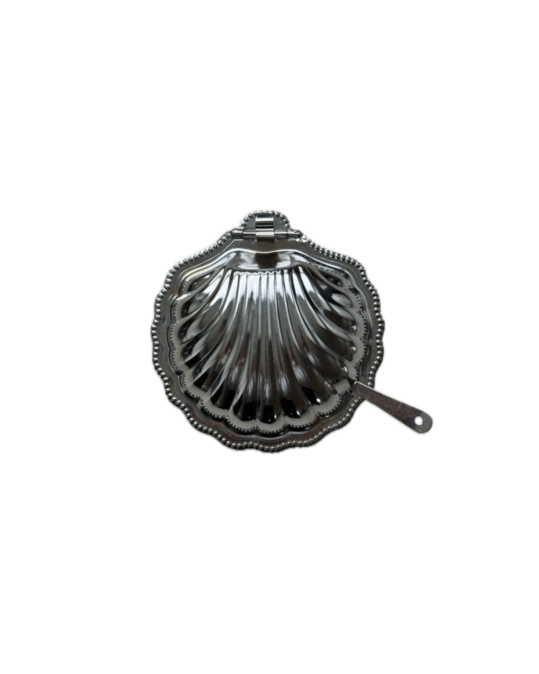 Vintage Clam Shell Butter Dish with Knife - Silver & Cobalt Blue Glass