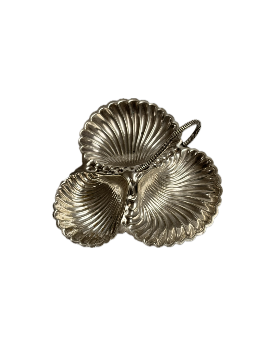 Vintage William Hutton Silver-Plated Triple Clam Shell Bon-Bon Dish with Handle