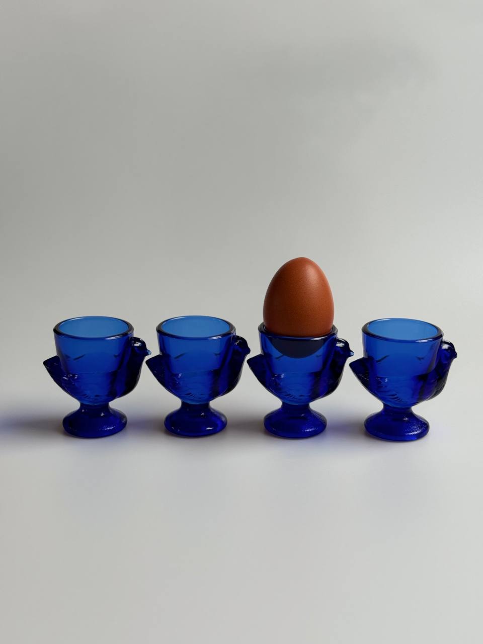 Vintage French Cobalt Blue Chicken-Shaped Glass Egg Cups