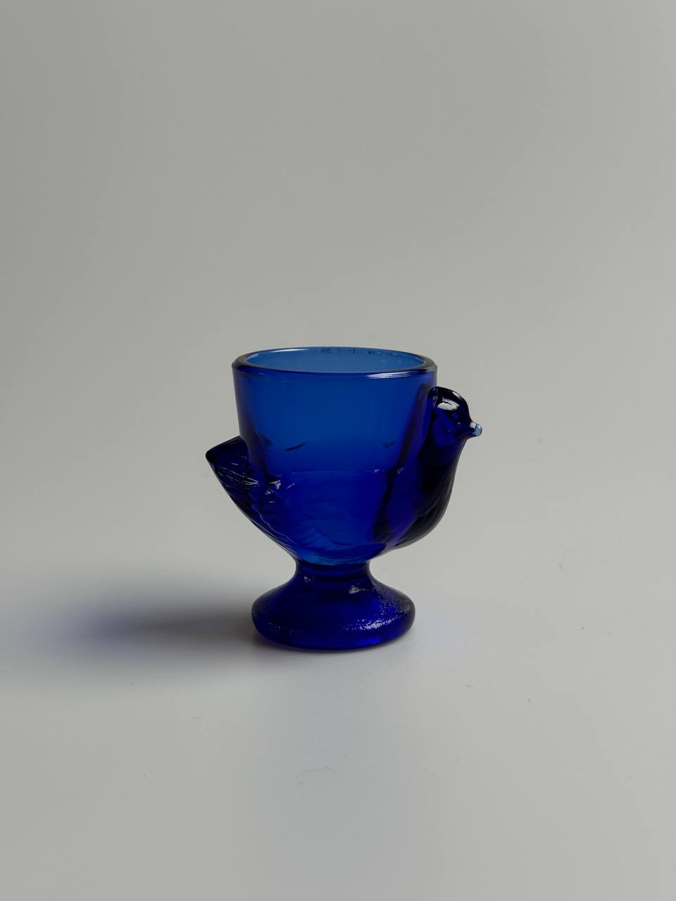 Vintage French Cobalt Blue Chicken-Shaped Glass Egg Cups