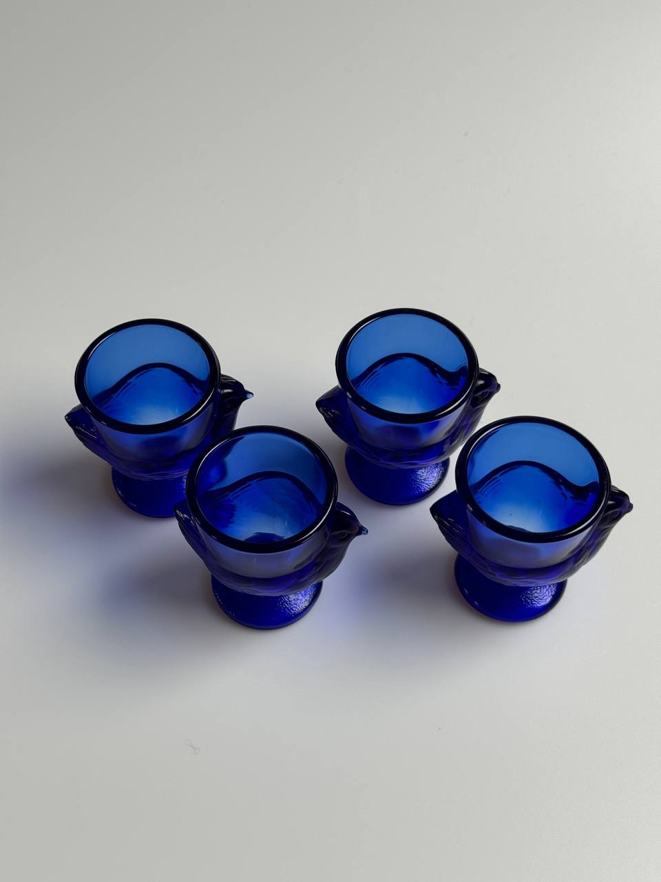 Vintage French Cobalt Blue Chicken-Shaped Glass Egg Cups