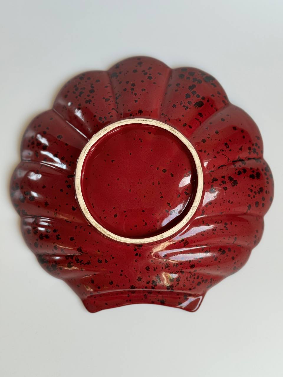 Vintage Red and Black Speckled Shell Dish