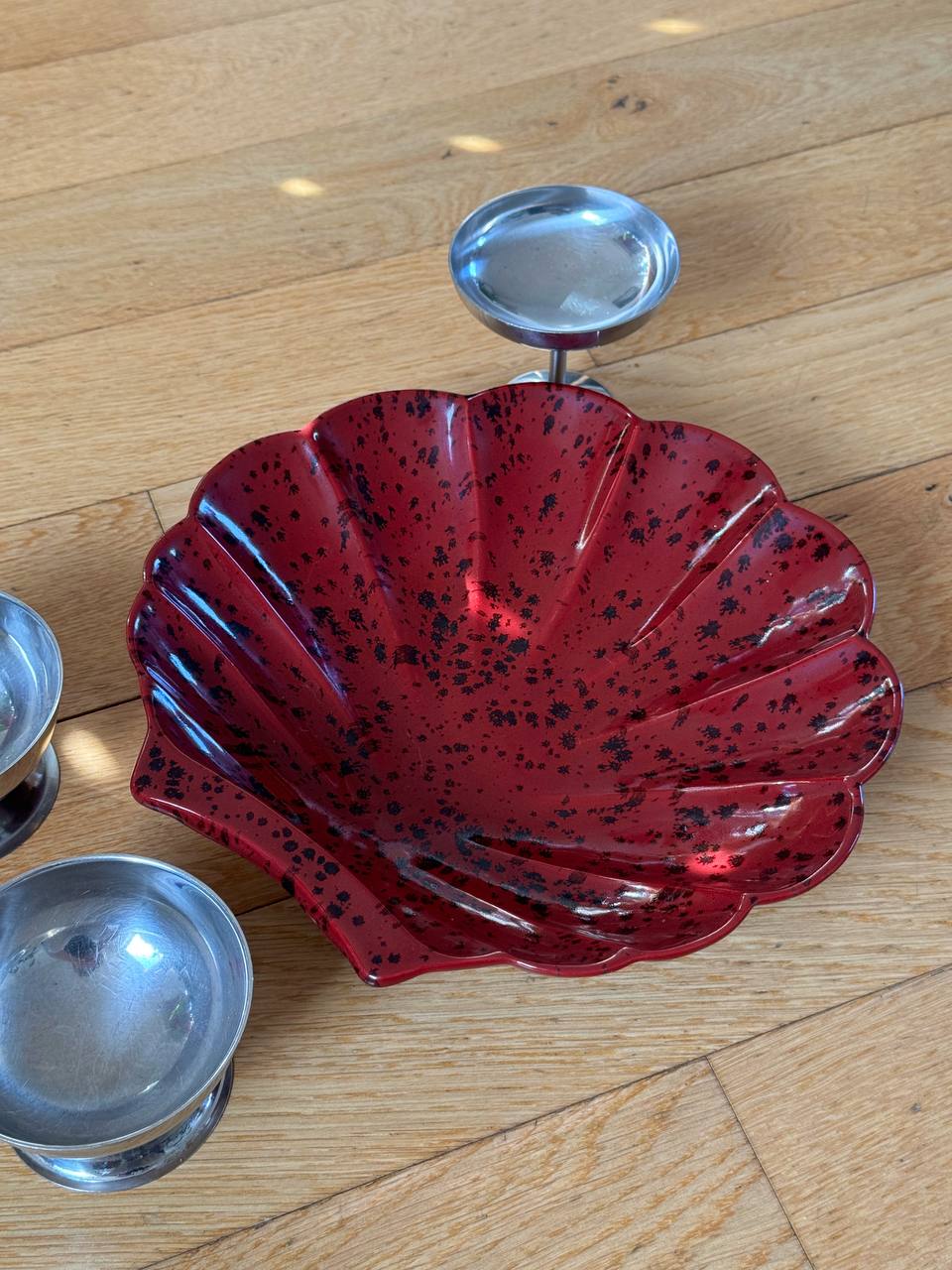 Vintage Red and Black Speckled Shell Dish