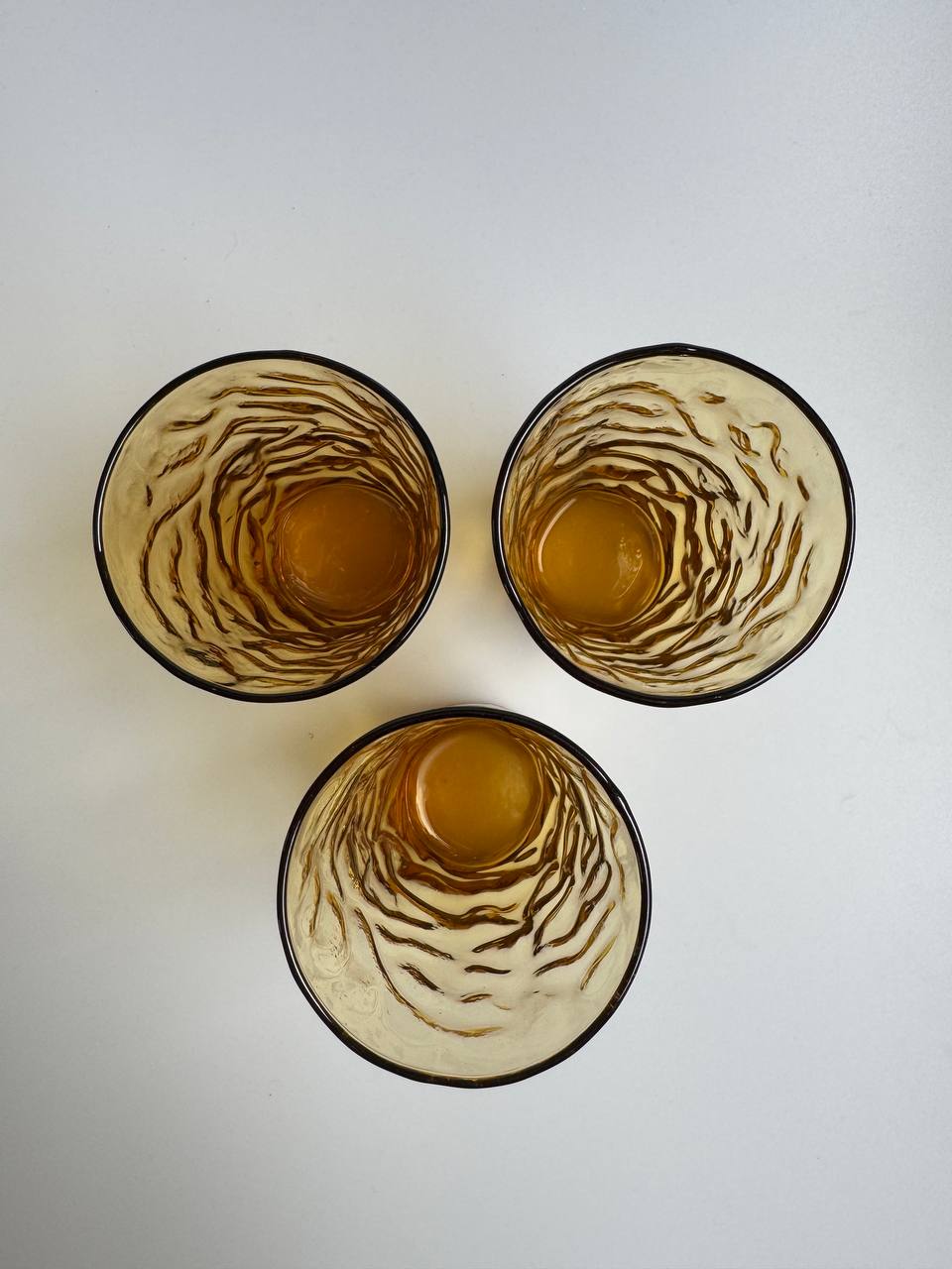 Set of 3 Vintage Amber Glass Tumblers - Retro Textured Design
