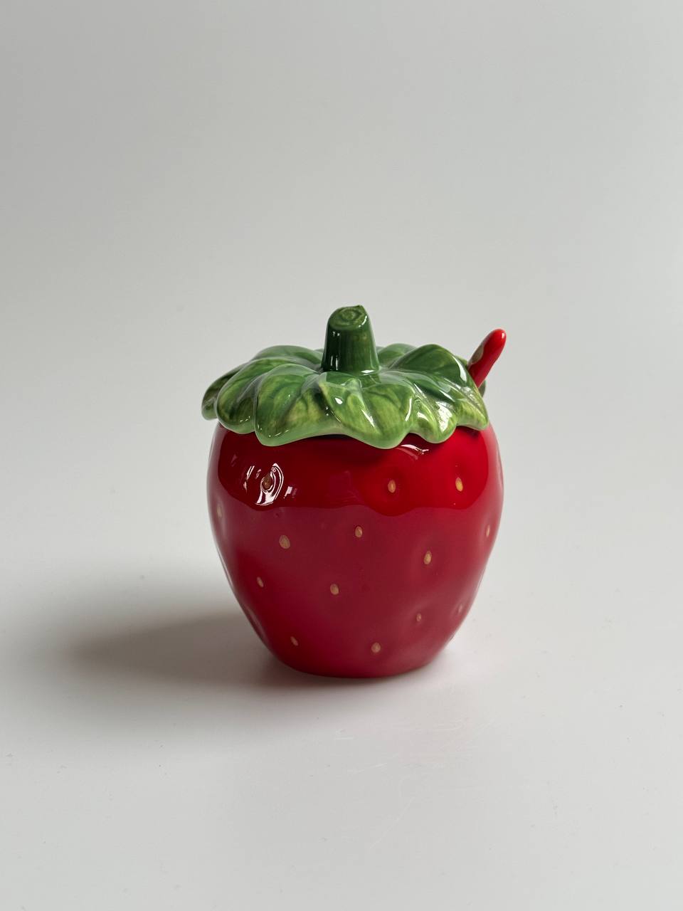 Vintage Ceramic Strawberry Pot with Lid and Spoon
