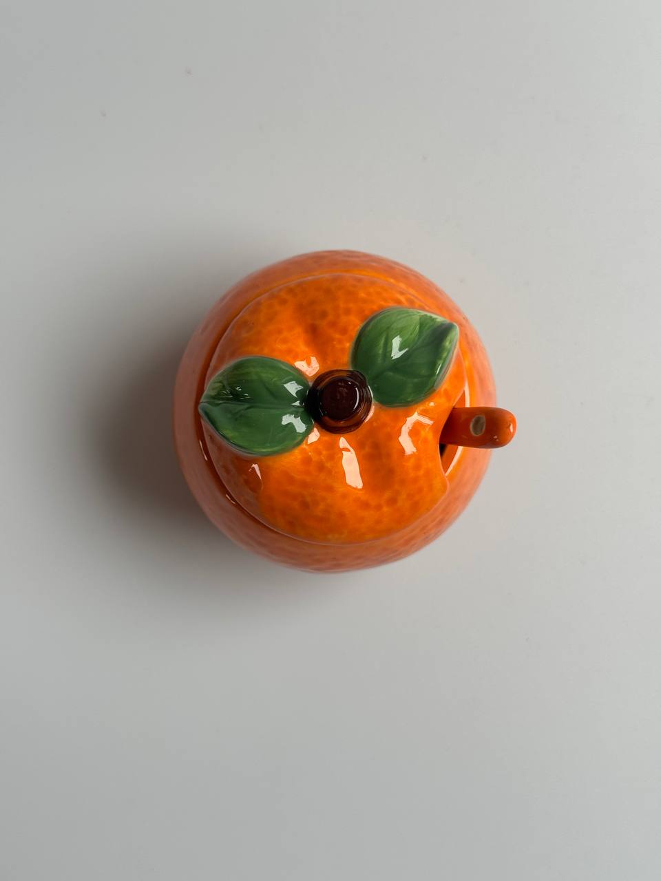 Vintage Ceramic Orange Pot with Lid and Spoon