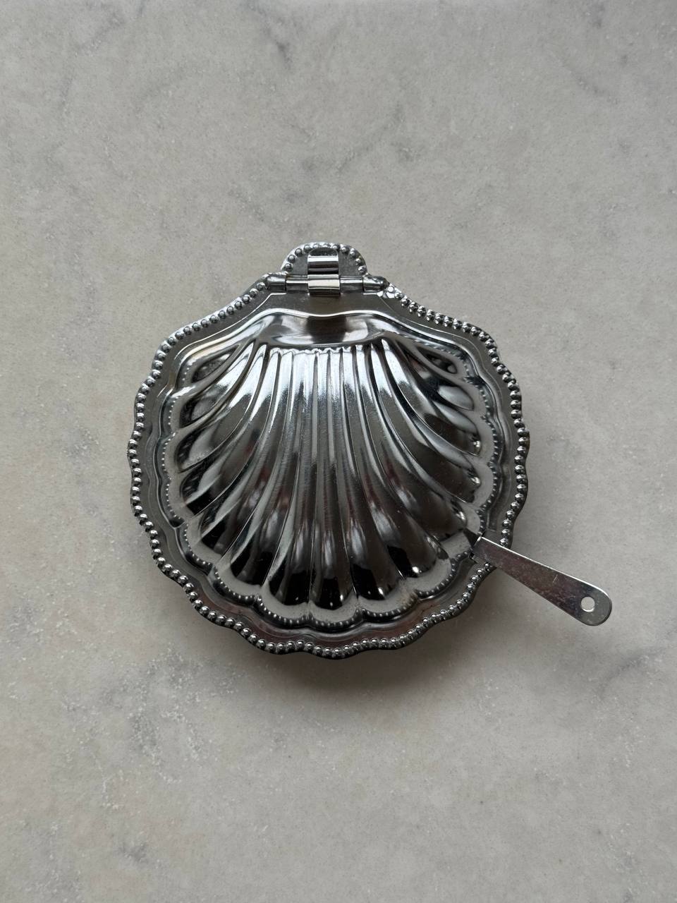 Vintage Clam Shell Butter Dish with Knife - Silver & Cobalt Blue Glass