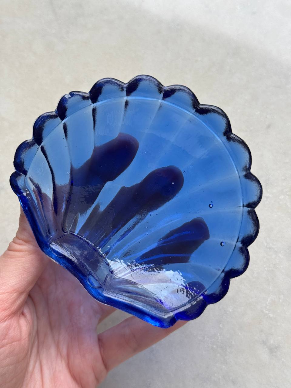 Vintage Clam Shell Butter Dish with Knife - Silver & Cobalt Blue Glass