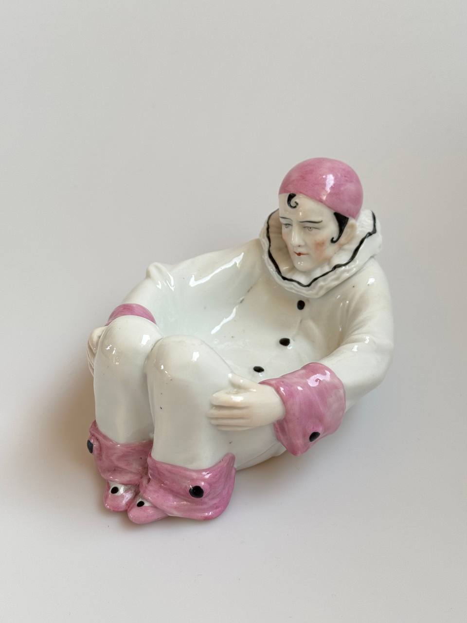 Antique Sitzendorf Germany Pierrot Porcelain Art Deco Trinket Dish - Rare Collectible