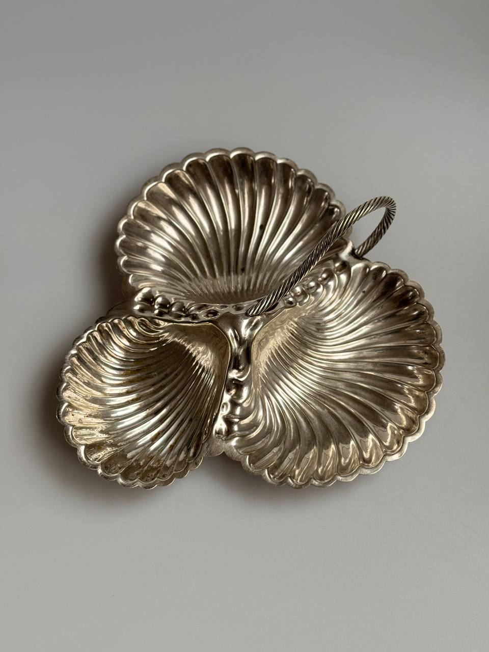 Vintage William Hutton Silver-Plated Triple Clam Shell Bon-Bon Dish with Handle