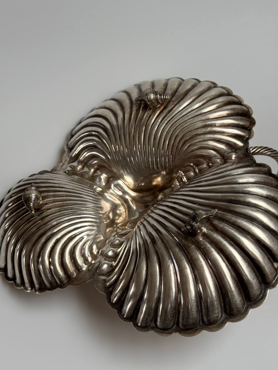 Vintage William Hutton Silver-Plated Triple Clam Shell Bon-Bon Dish with Handle