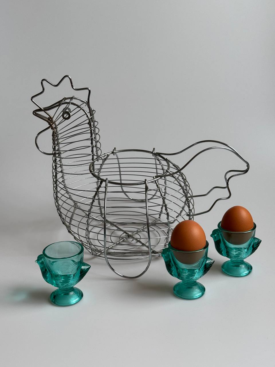 Vintage Chrome Wire Hen Egg Basket