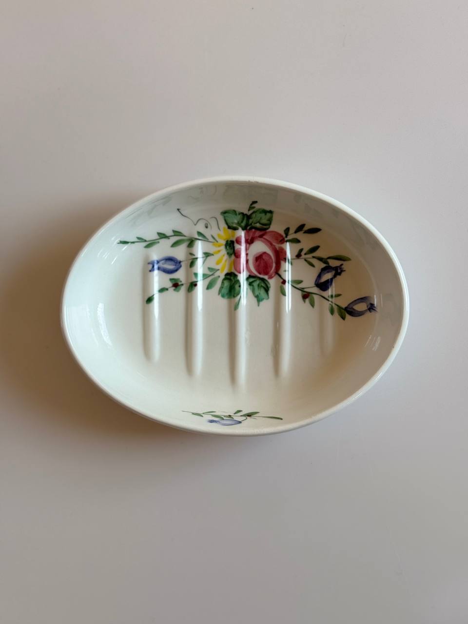 Vintage Italian Ceramic Soap Dish with Floral Design