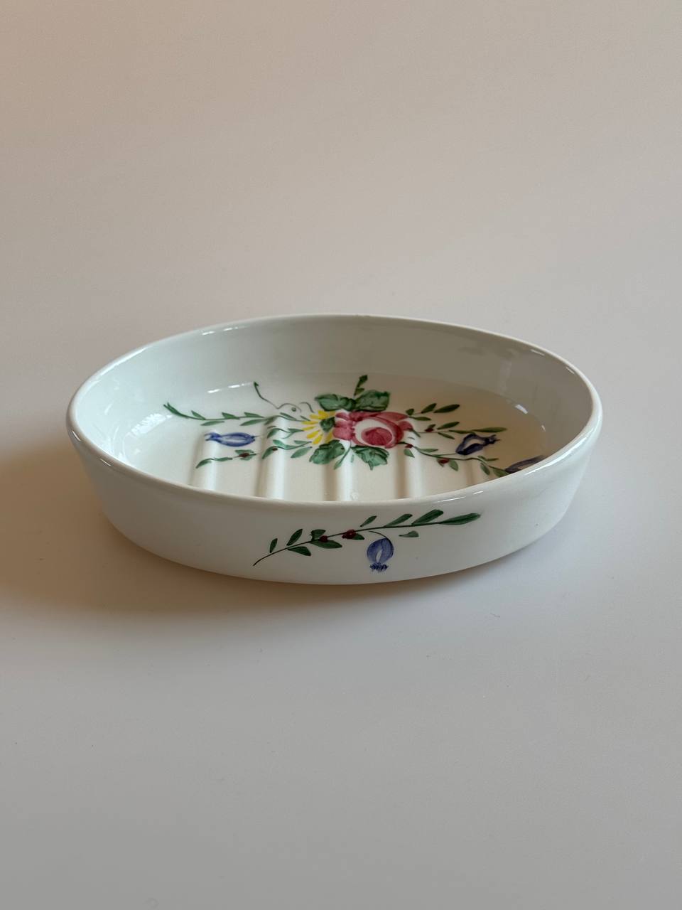 Vintage Italian Ceramic Soap Dish with Floral Design