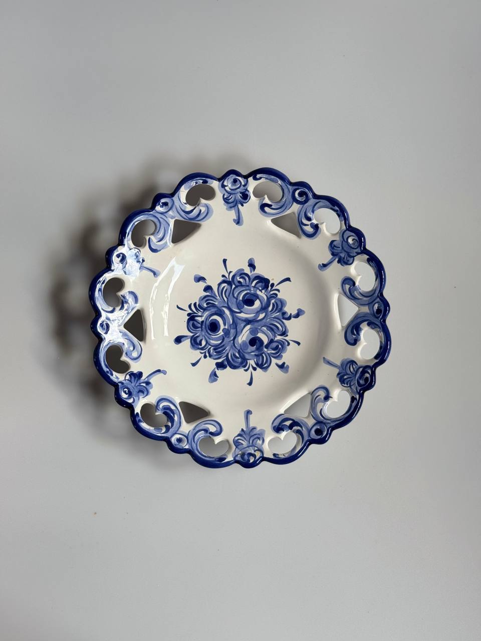 Vintage Portuguese Plate by Vestal – Hand-Painted Alcobaça Ceramic with Blue Floral Design