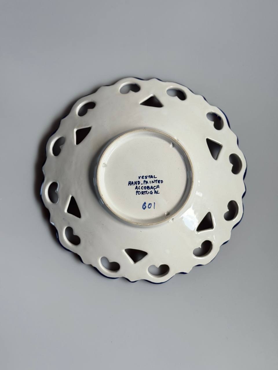 Vintage Portuguese Plate by Vestal – Hand-Painted Alcobaça Ceramic with Blue Floral Design