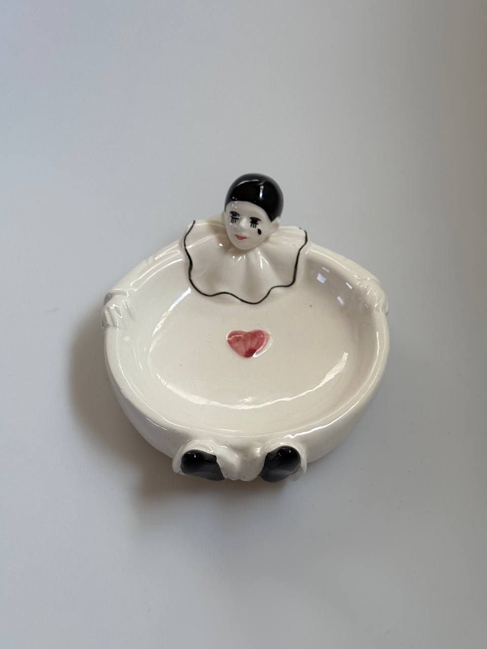 Vintage Eurocraft Japan Pierrot Clown Trinket Dish – Ceramic Figurine Bowl with Heart Detail